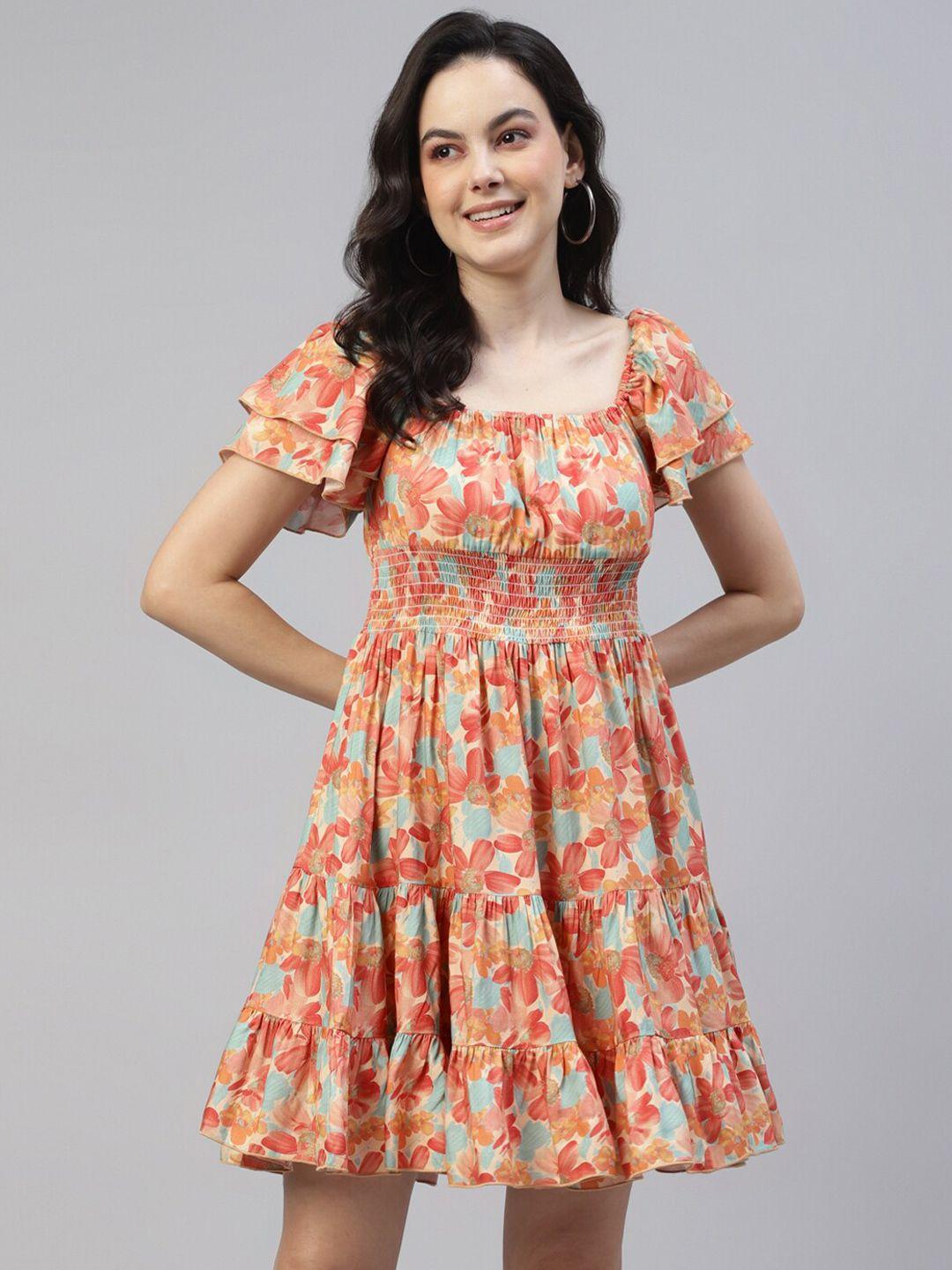 deebaco multicoloured floral print bell sleeve fit & flare dress