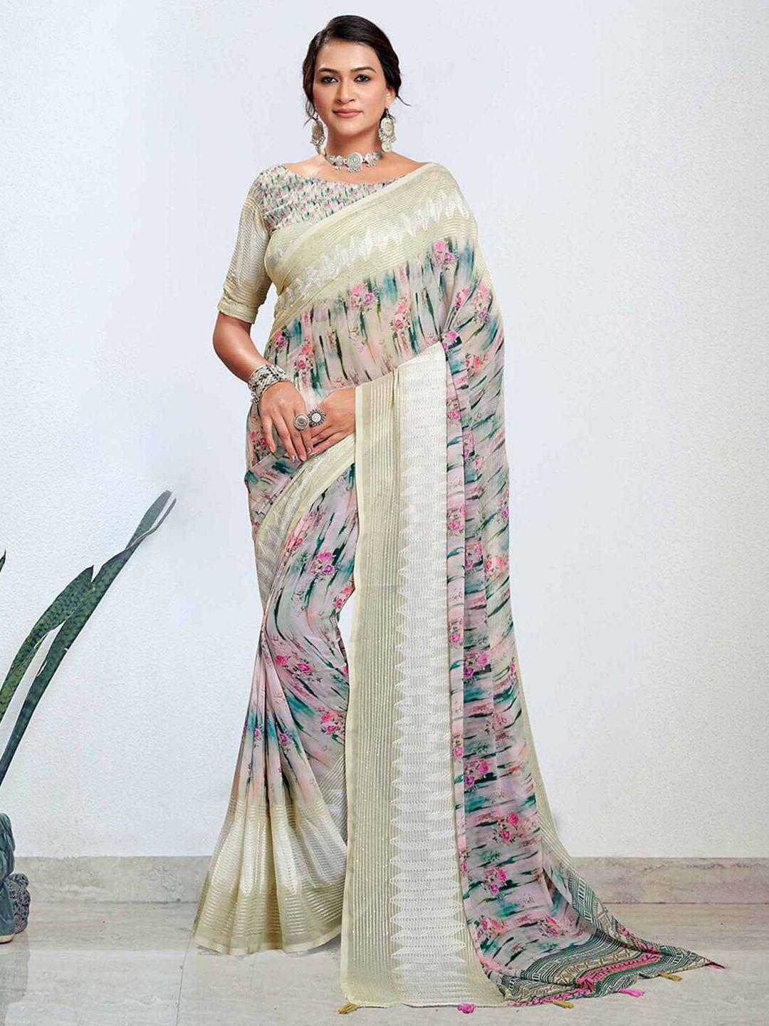 mitera green embroidered pure georgette designer bagh saree