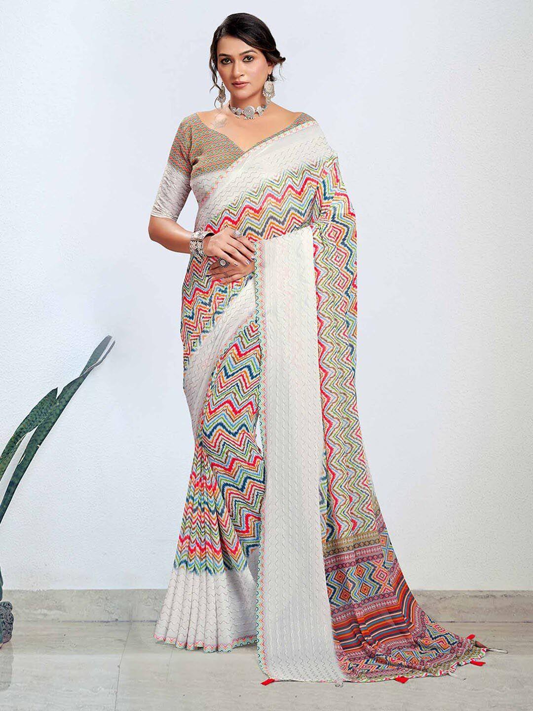 mitera multicoloured embroidered pure georgette designer bagh saree