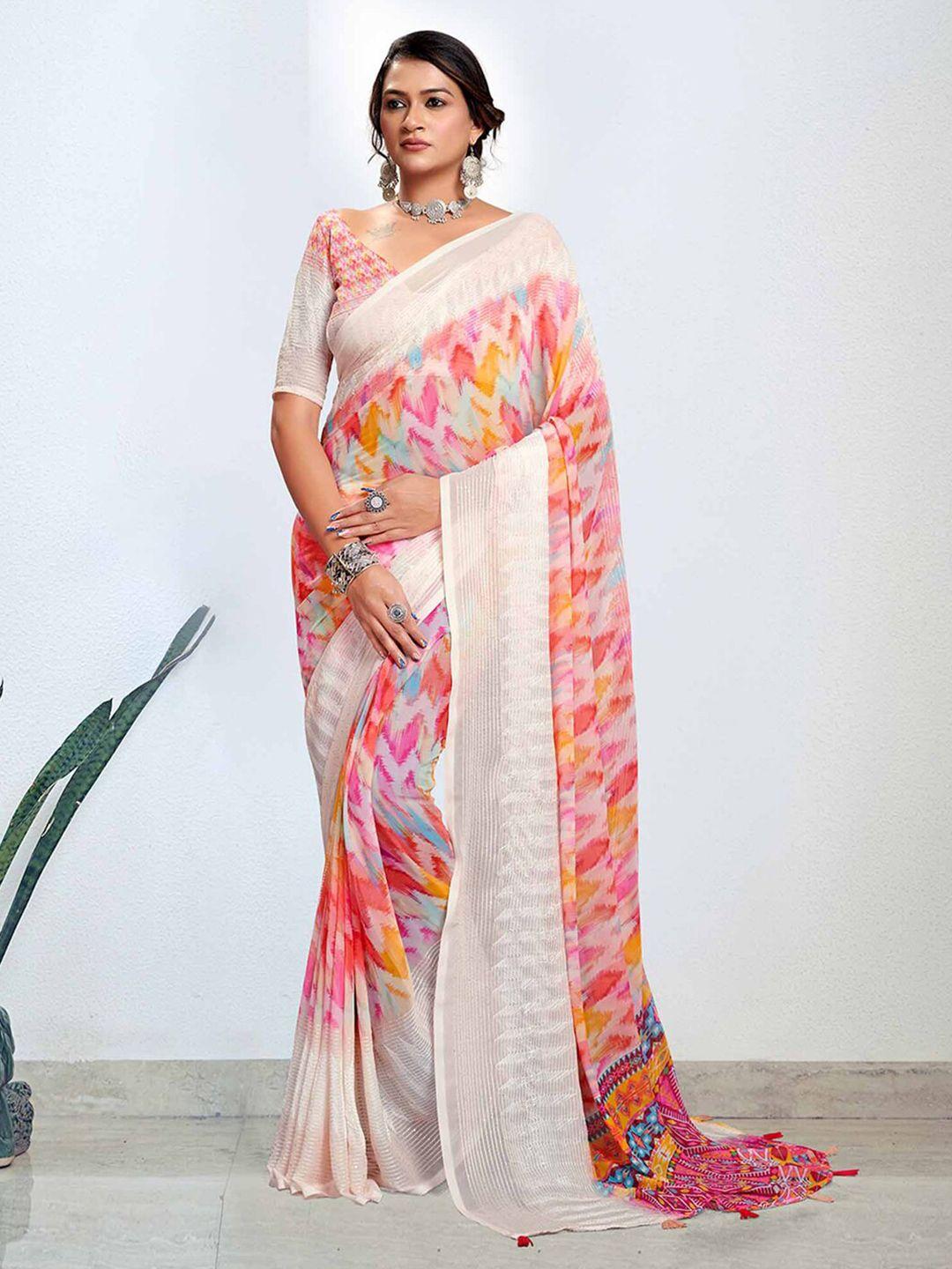 mitera multicoloured embroidered pure georgette designer bagh saree