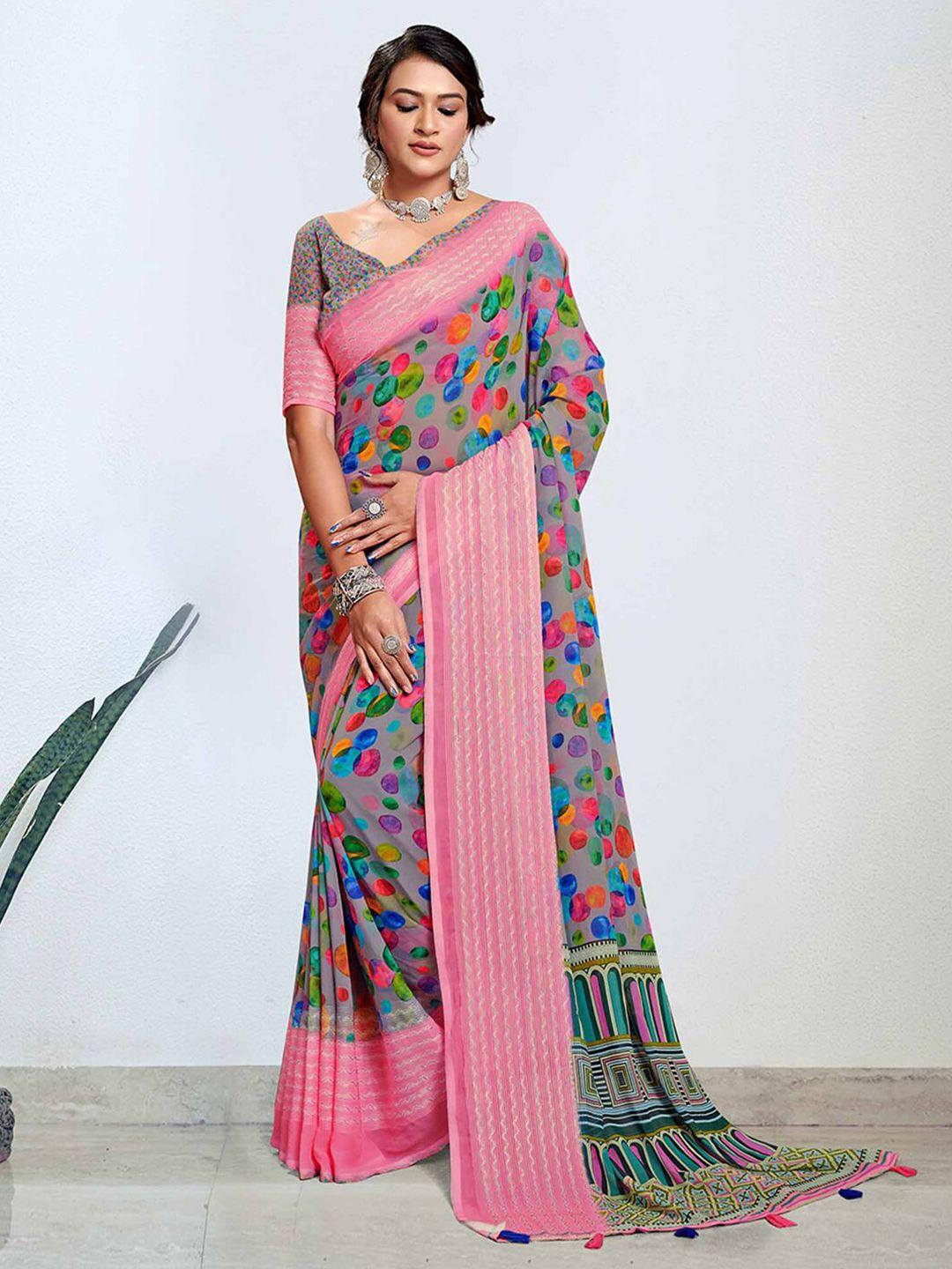 mitera grey embroidered pure georgette designer bagh saree