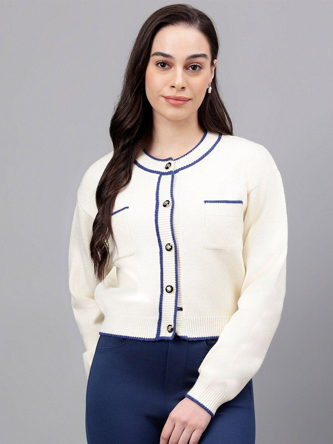 xpose women off white & blue cardigan