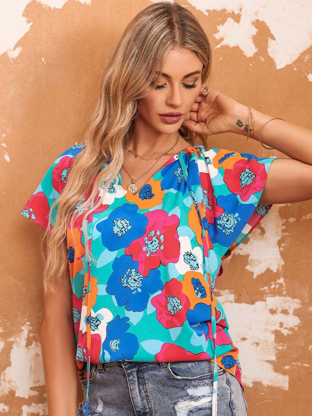 stylecast blue floral print v-neck top