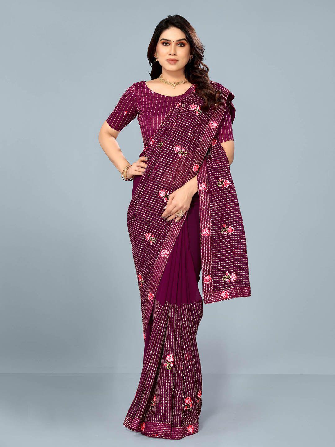 isha trade purple embellished poly georgette saree