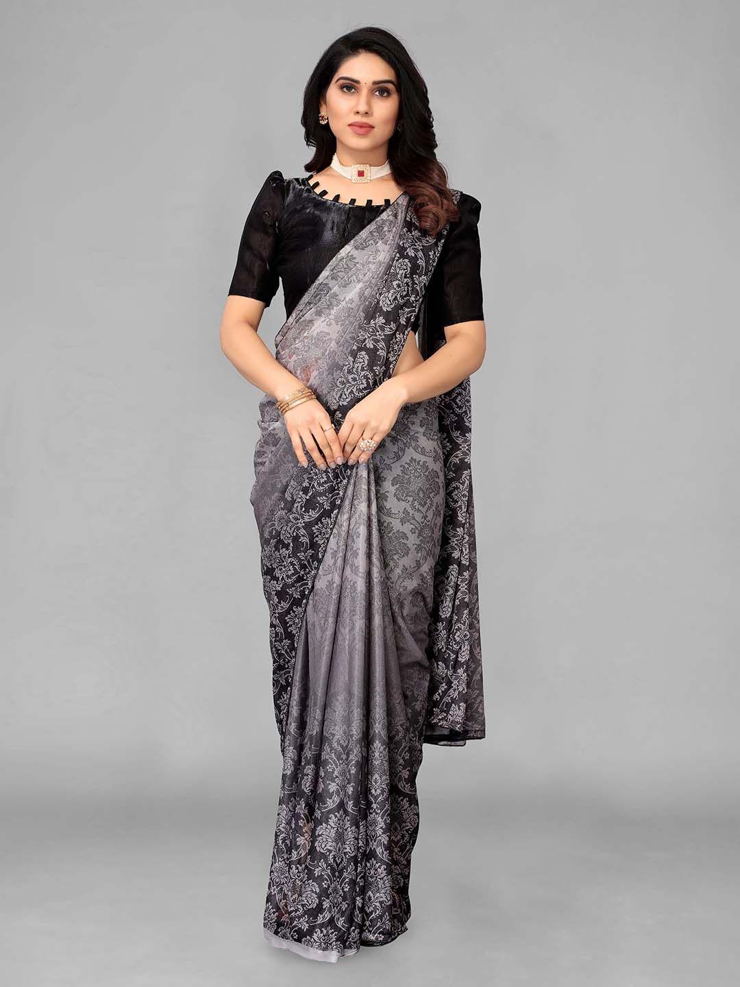 isha trade black & grey colourblocked saree