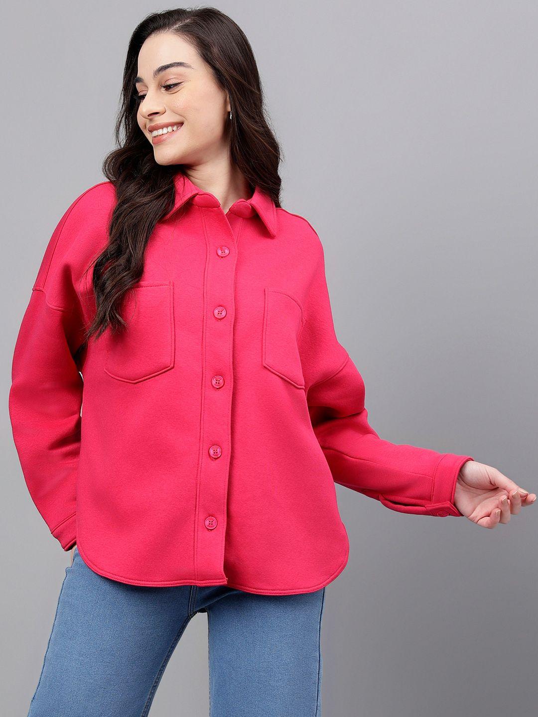 xpose women fuchsia fleece open front jacket