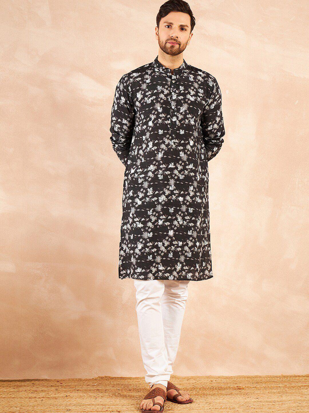 house of pataudi abstract printed mandarin collar straight kurtas