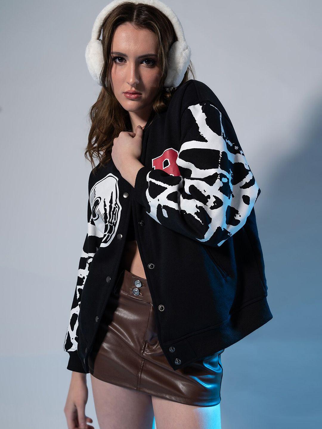 stylecast x hersheinbox women black fleece long sleeves varsity jacket