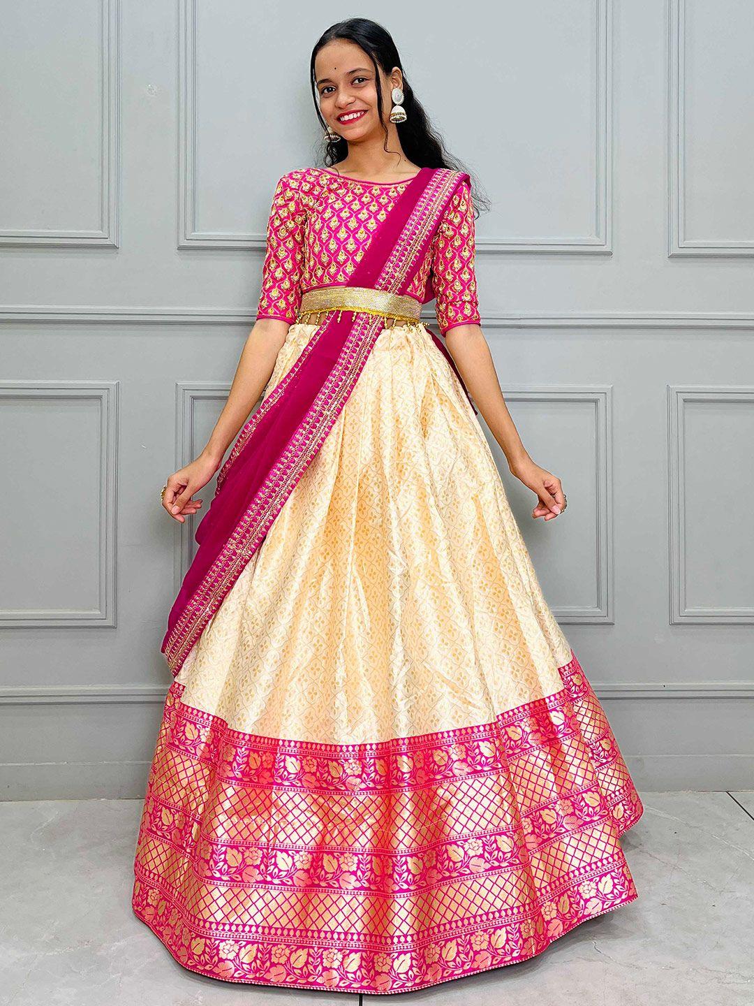 fabcartz pink semi-stitched lehenga & unstitched blouse with dupatta