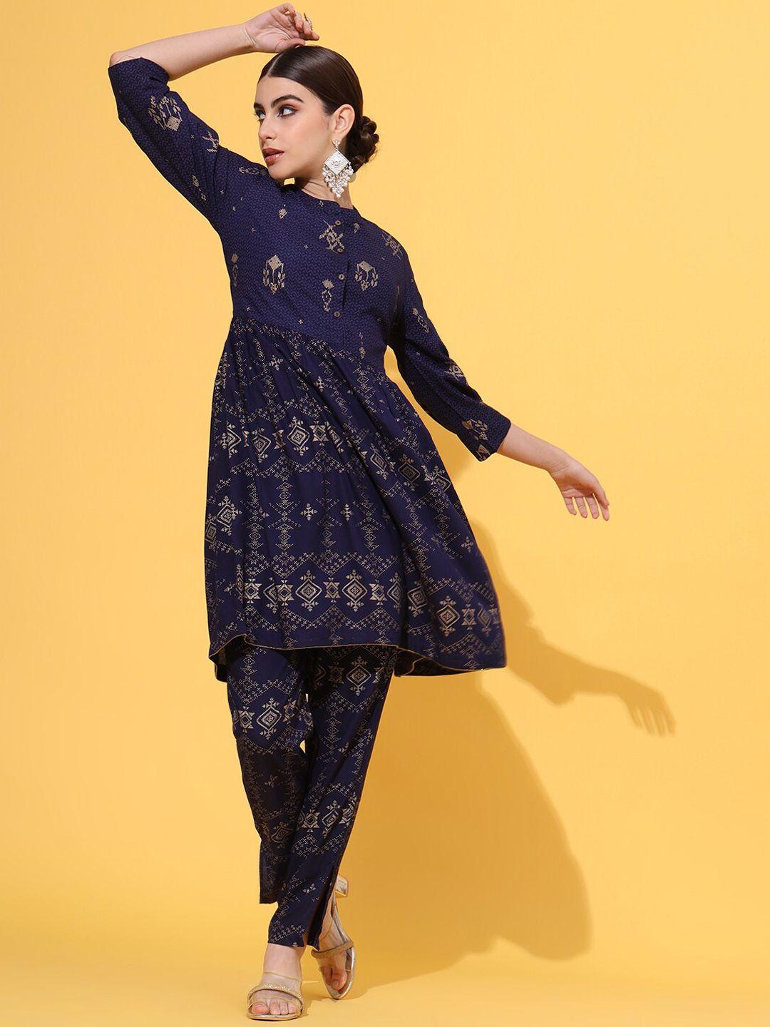 jaipur prime ethnic motifs printed regular kurta with trousers