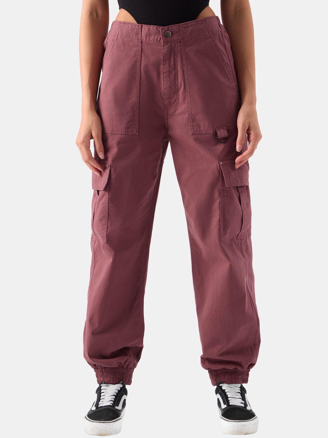 the souled store women cotton mid rise cargo joggers