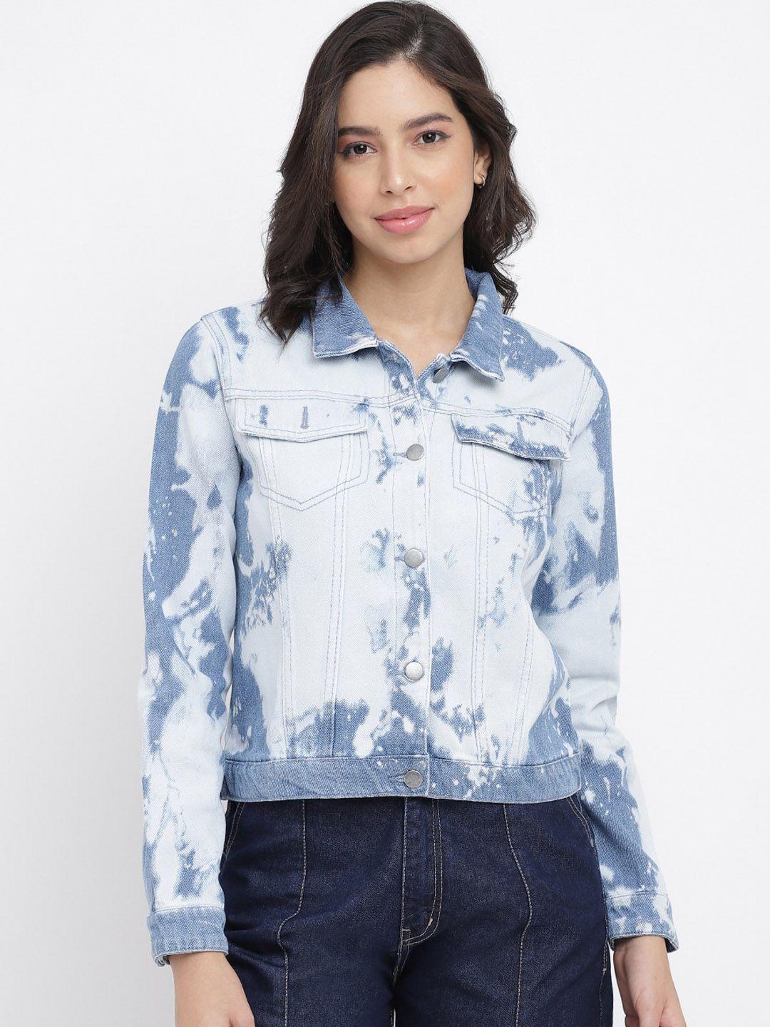 tales & stories women blue tie and dye lightweight outdoor denim jacket