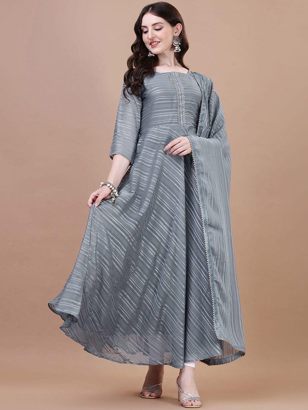 n n enterprise women grey ethnic motifs regular silk georgette kurti with pyjamas & with dupatta