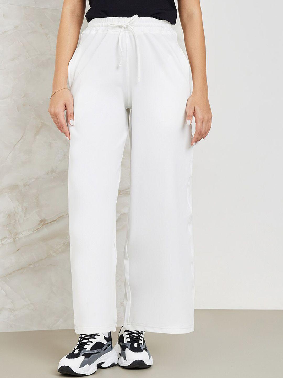 styli women off white wide leg mid-rise track pants