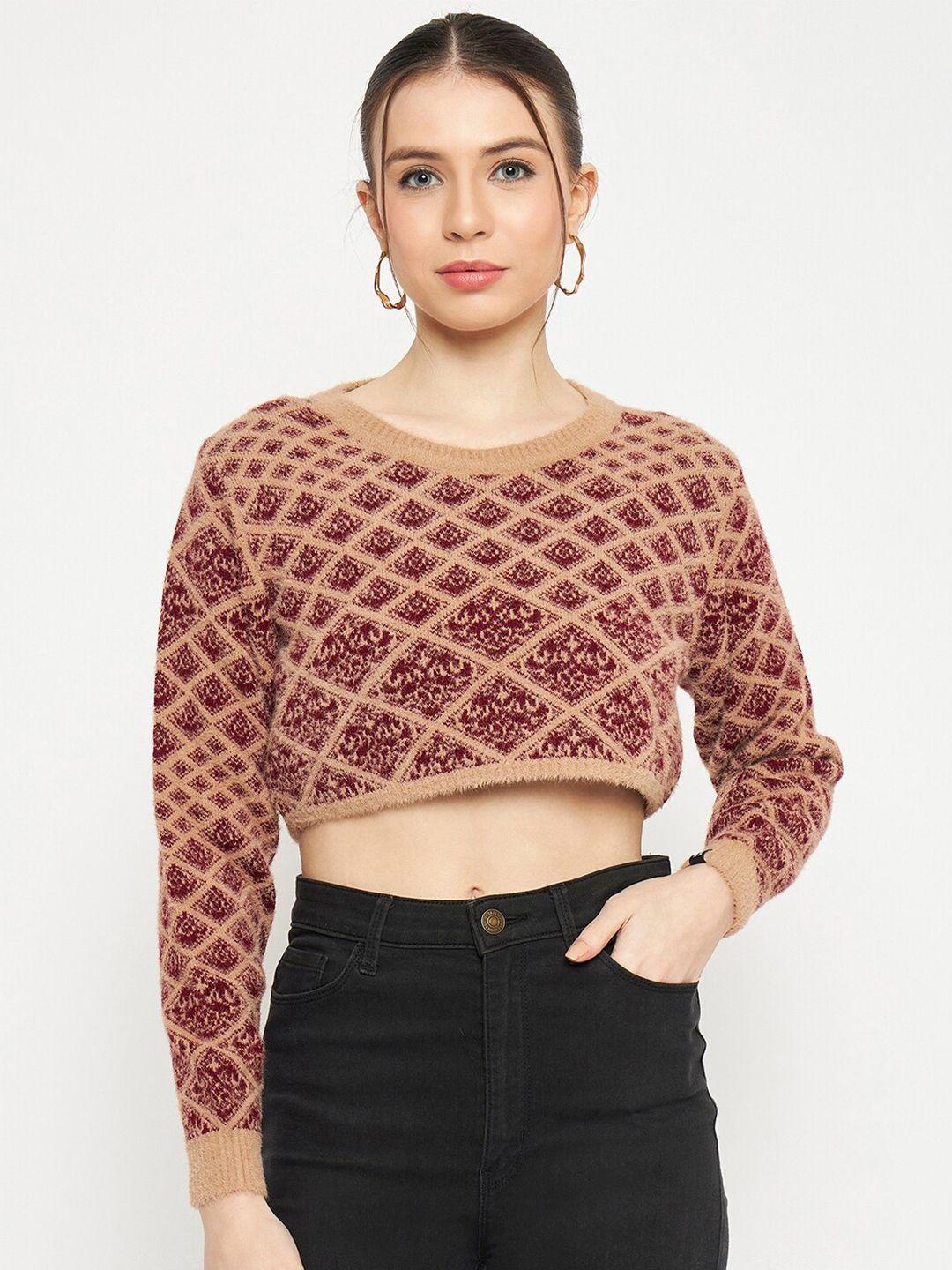 creative line maroon woollen crop top