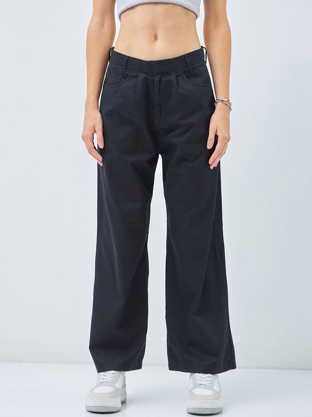 bewakoof women black loose fit trousers