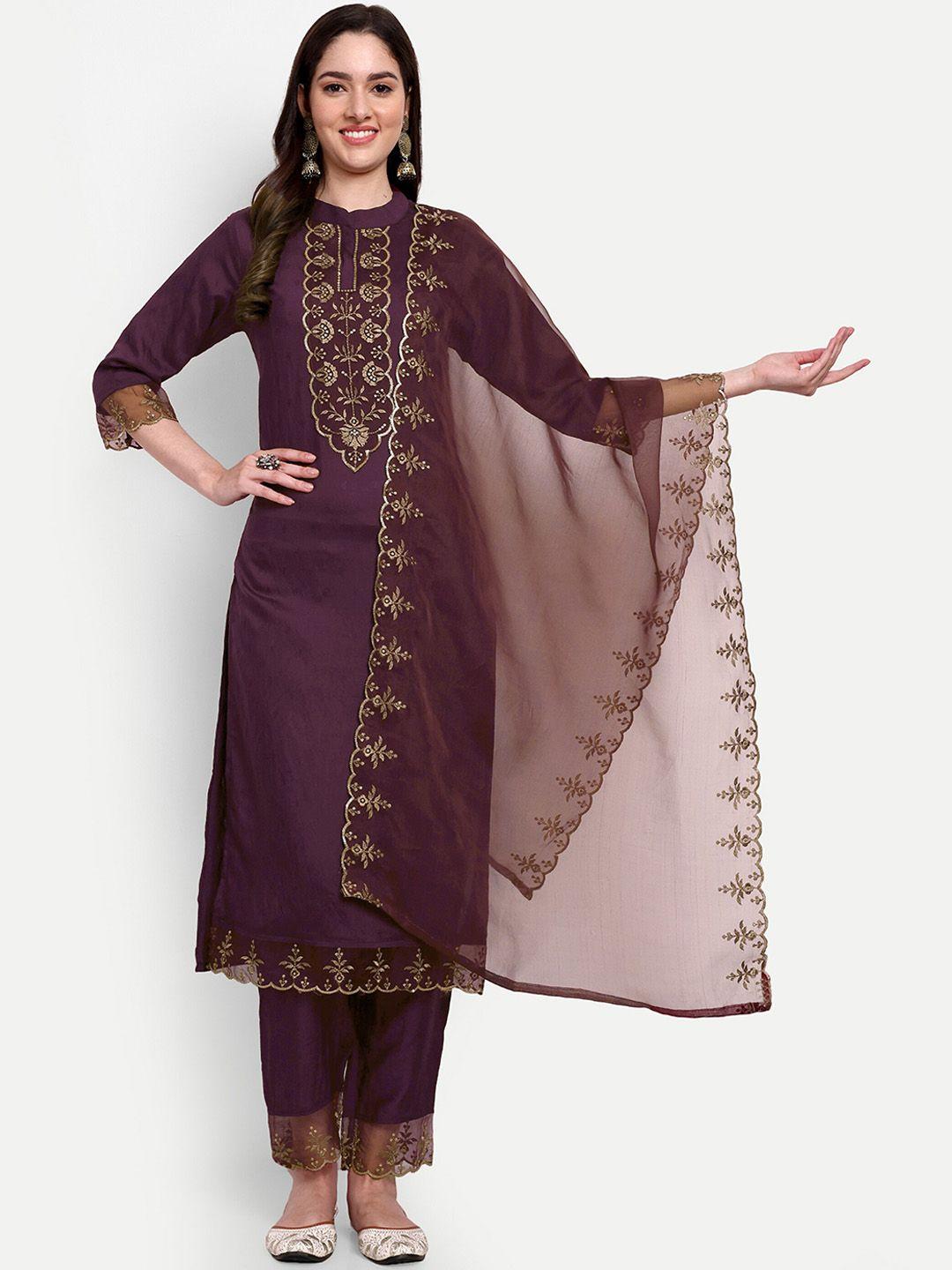 j.kanji ethnic motifs yoke designed regular thread work kurta with trousers & dupatta