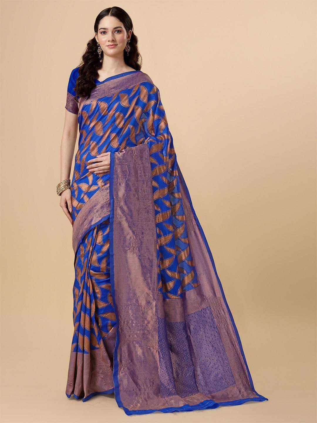 isha trade blue woven design silk blend kanjeevaram saree