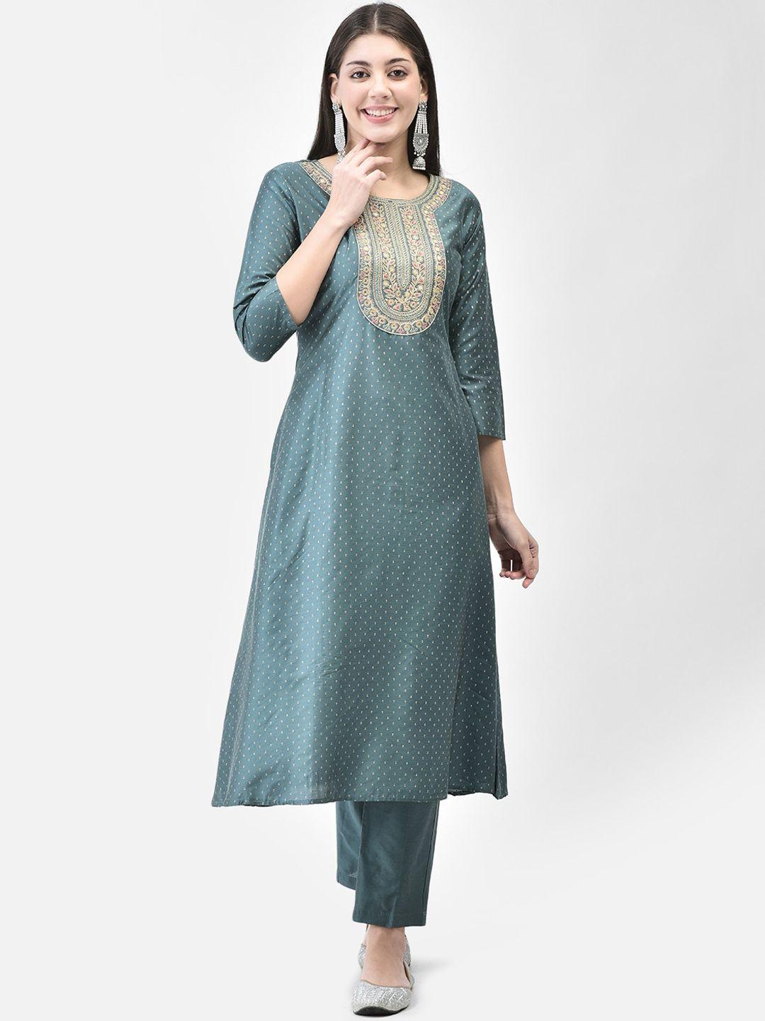 span women green printed kurta