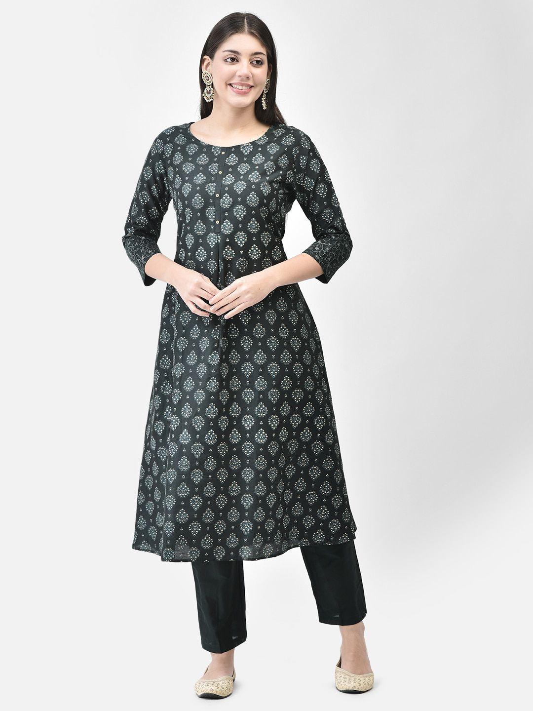 span women green printed kurta