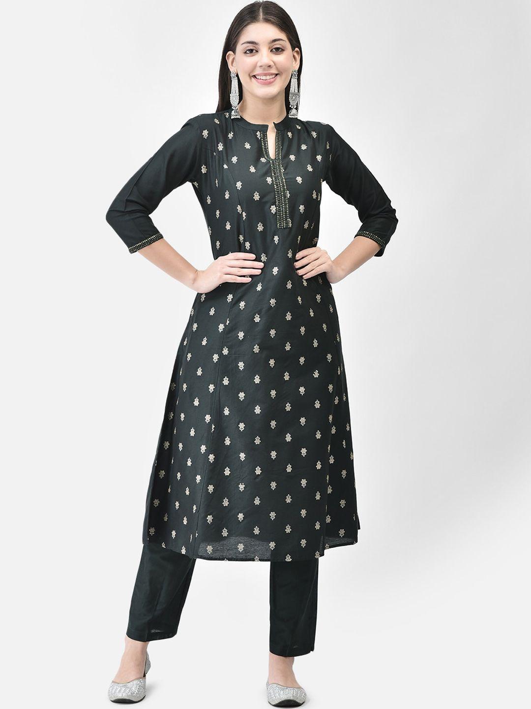 span women green printed kurta