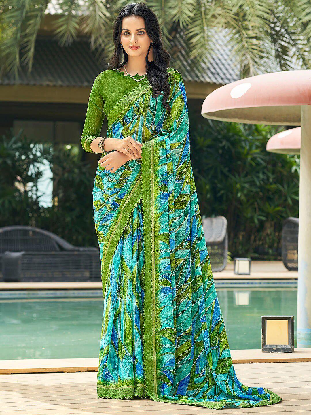 anouk blue & green pure chiffon designer saree