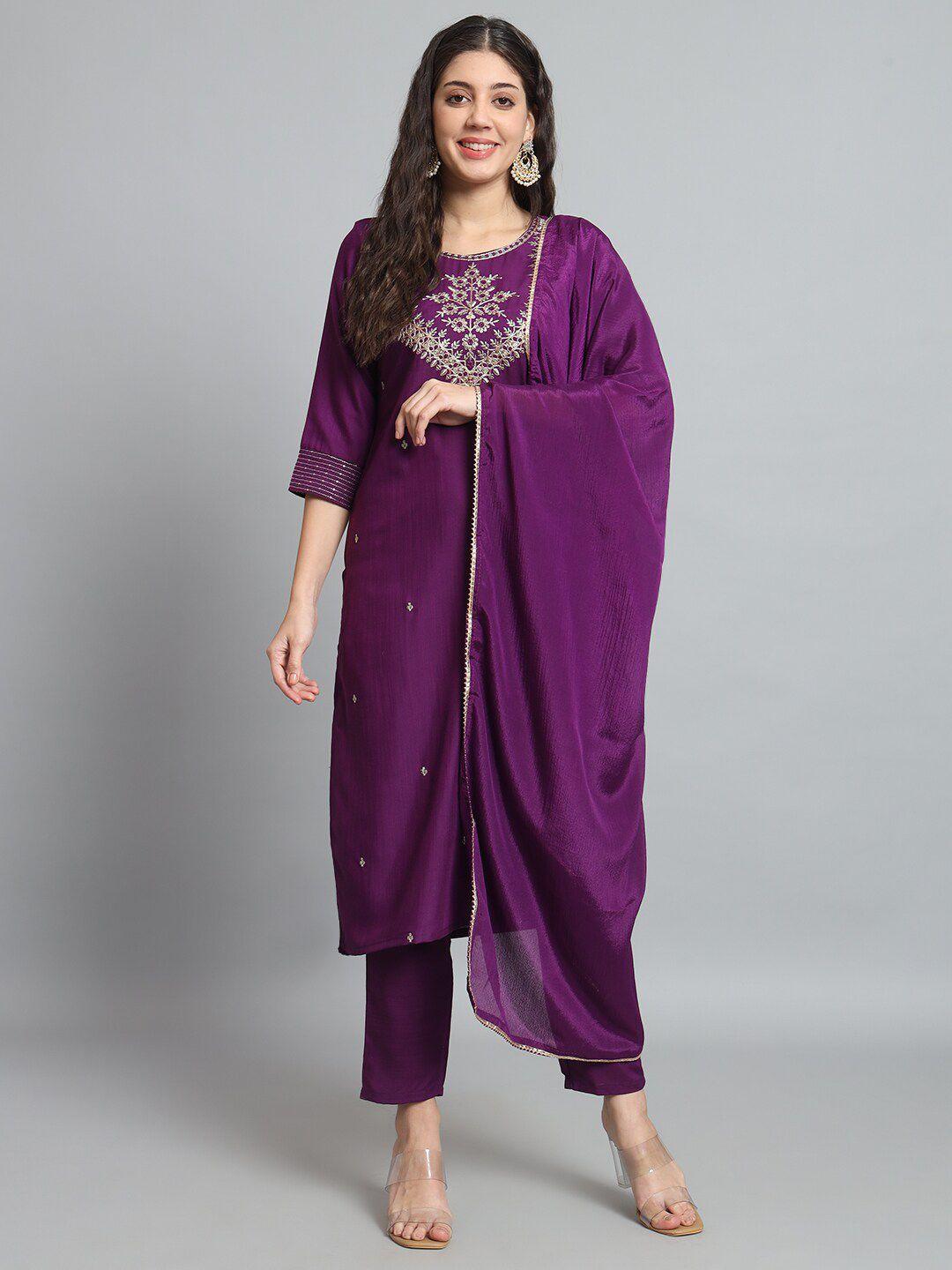 j.kanji ethnic motifs embroidered regular zardozi kurta with trousers & dupatta