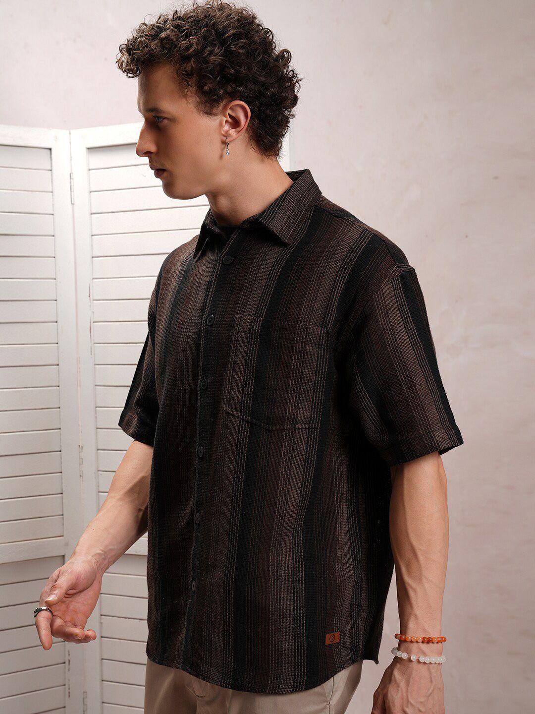 locomotive premium fit vertical striped dobby textured casual oversized shirt