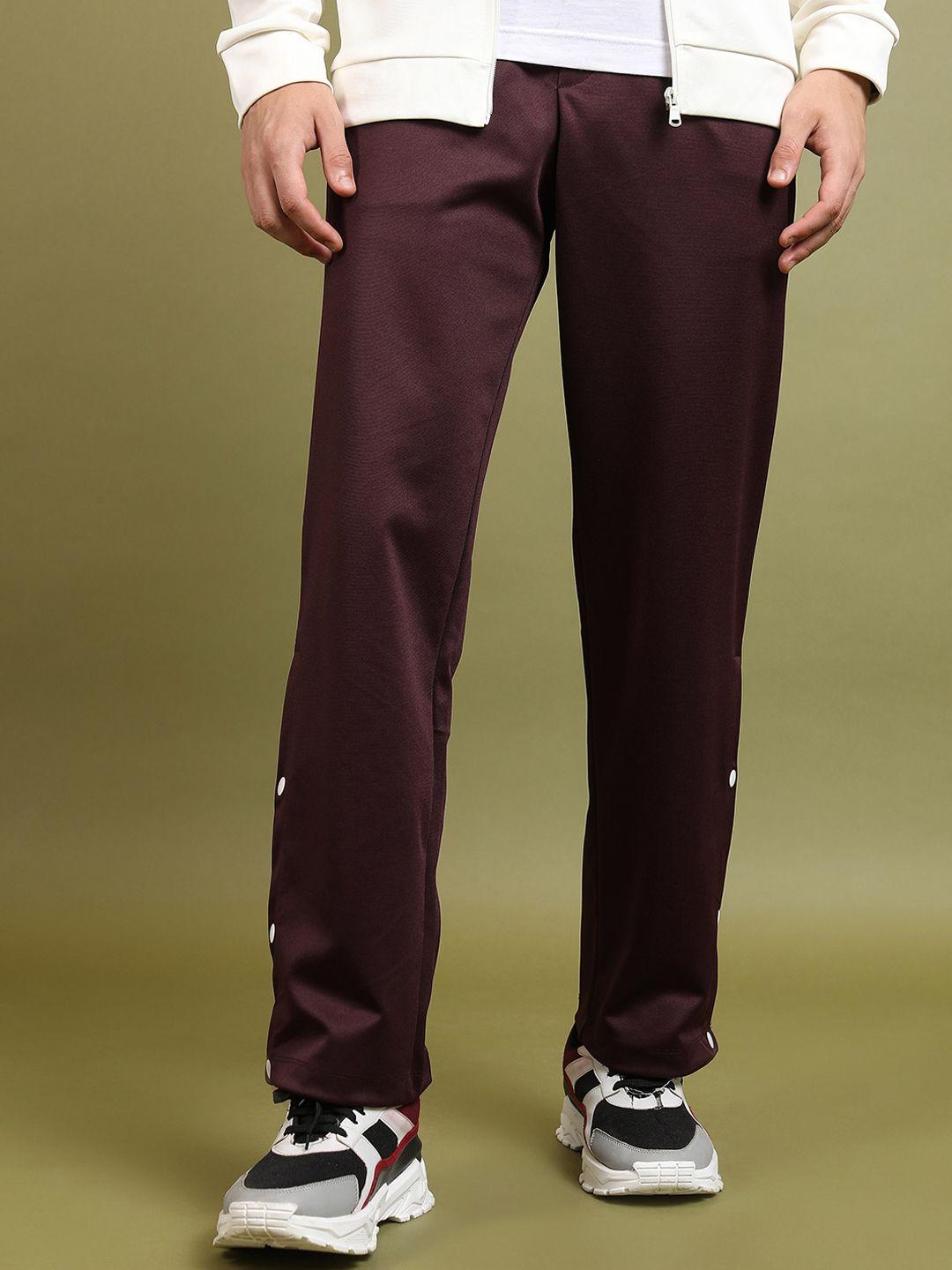 highlander men burgundy relaxed fit mid-rise track pant