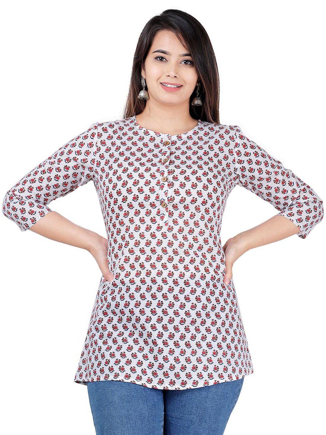 baesd white print mandarin collar cotton top