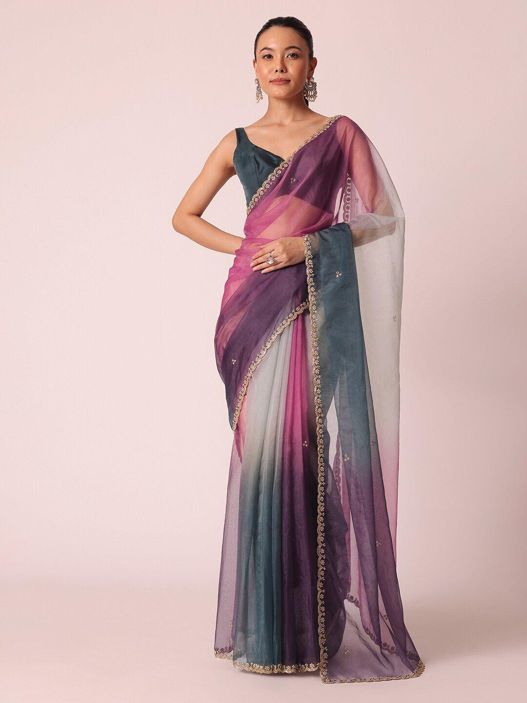 kalki fashion ethnic motifs embroidered beads & stones detailed organza saree