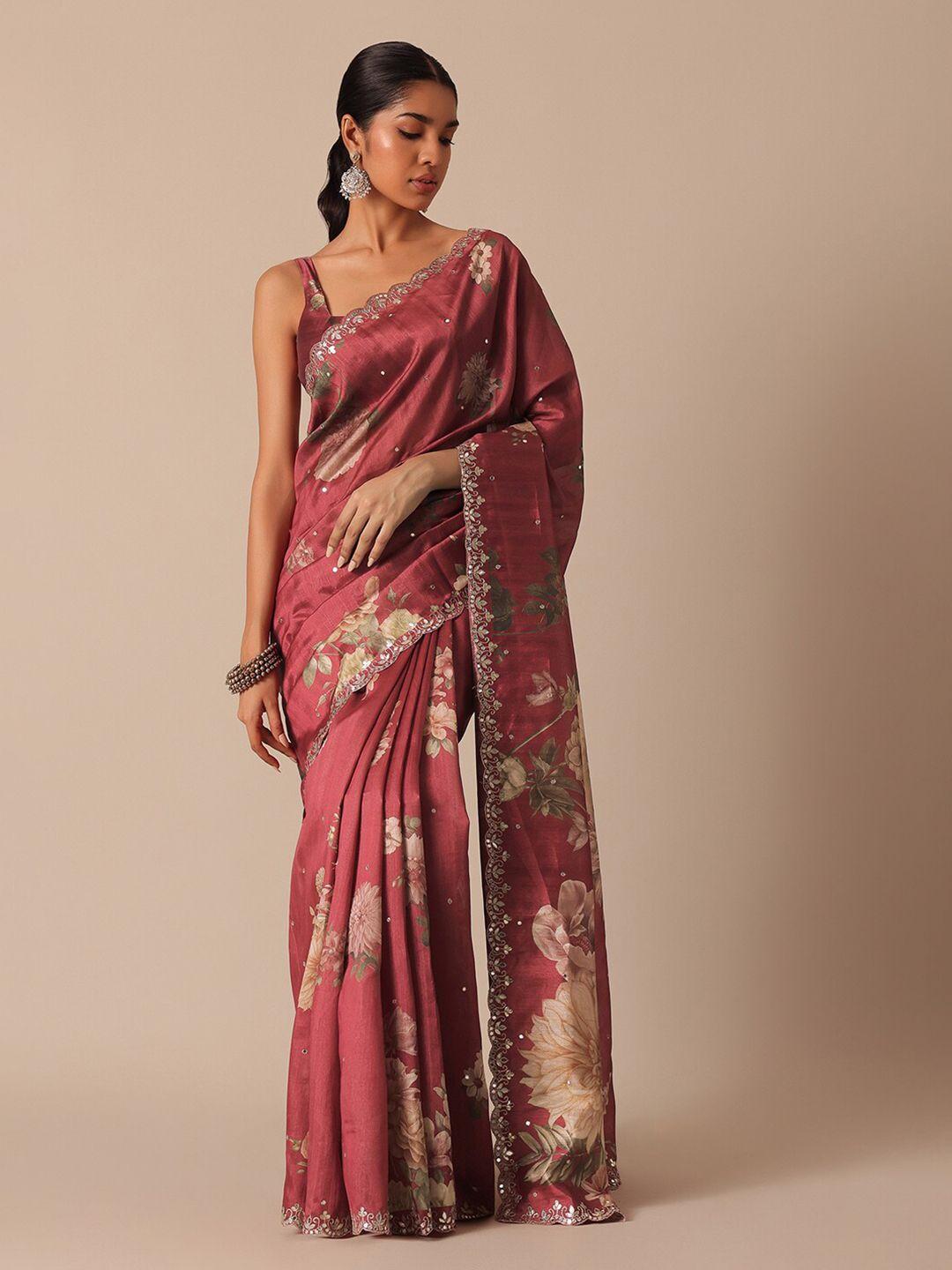 kalki fashion red silk blend tussar saree