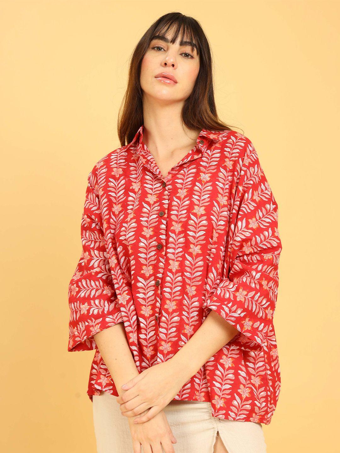 untung standard floral printed spread collar cotton oversized casual shirt