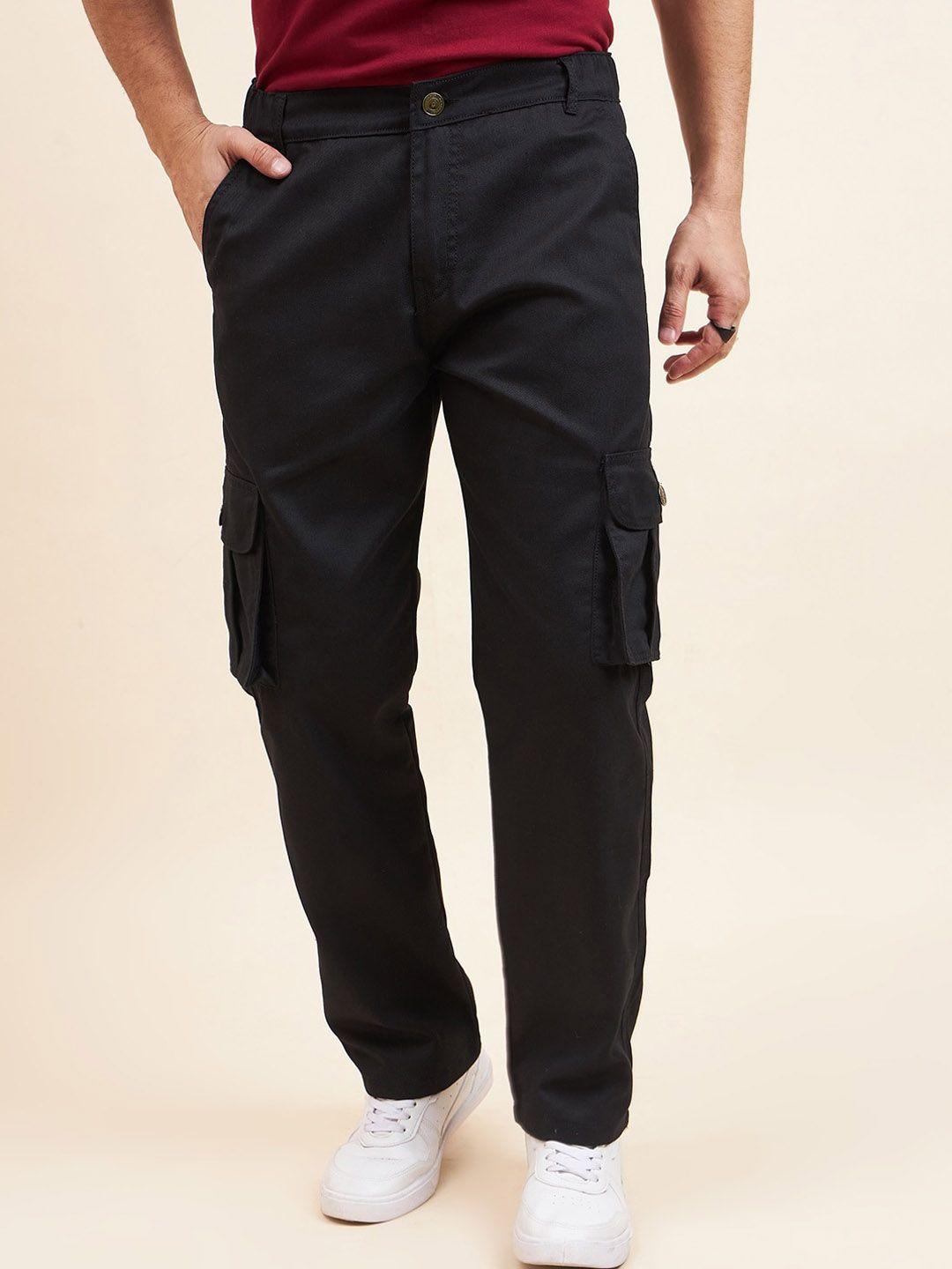 kook n keech men relaxed straight leg loose fit high-rise cargos trousers