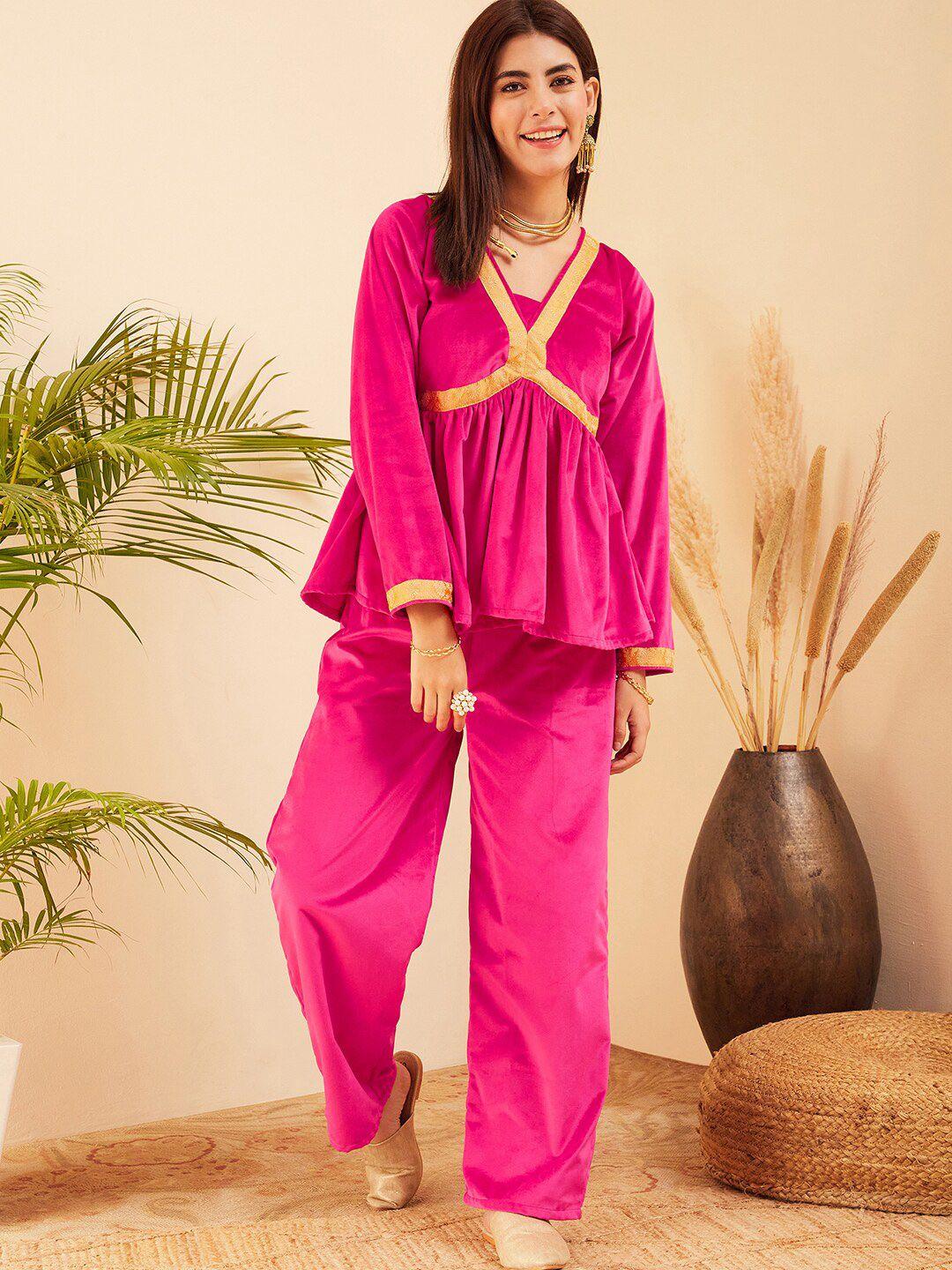 sangria v-neck velvet tunic & trouser co-ords