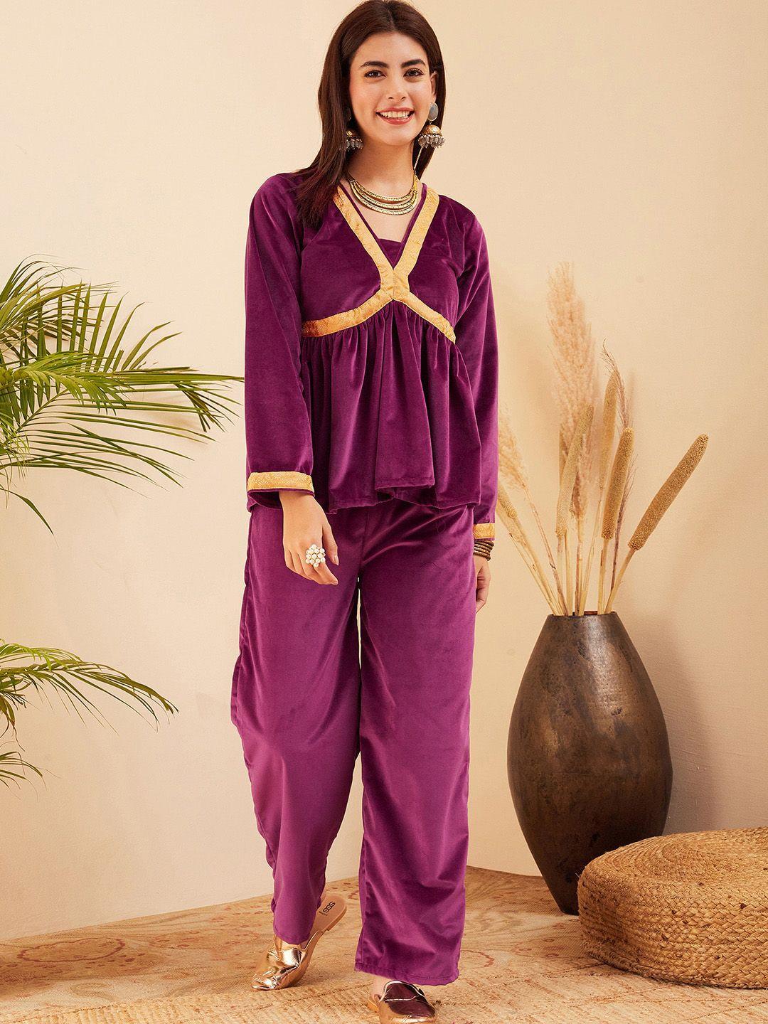 sangria v-neck velvet tunic & trouser co-ords