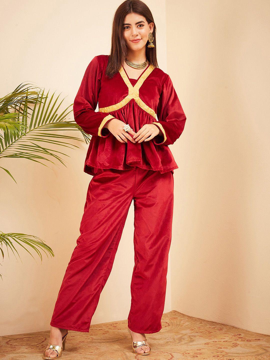 sangria v-neck velvet tunic & trouser co-ords