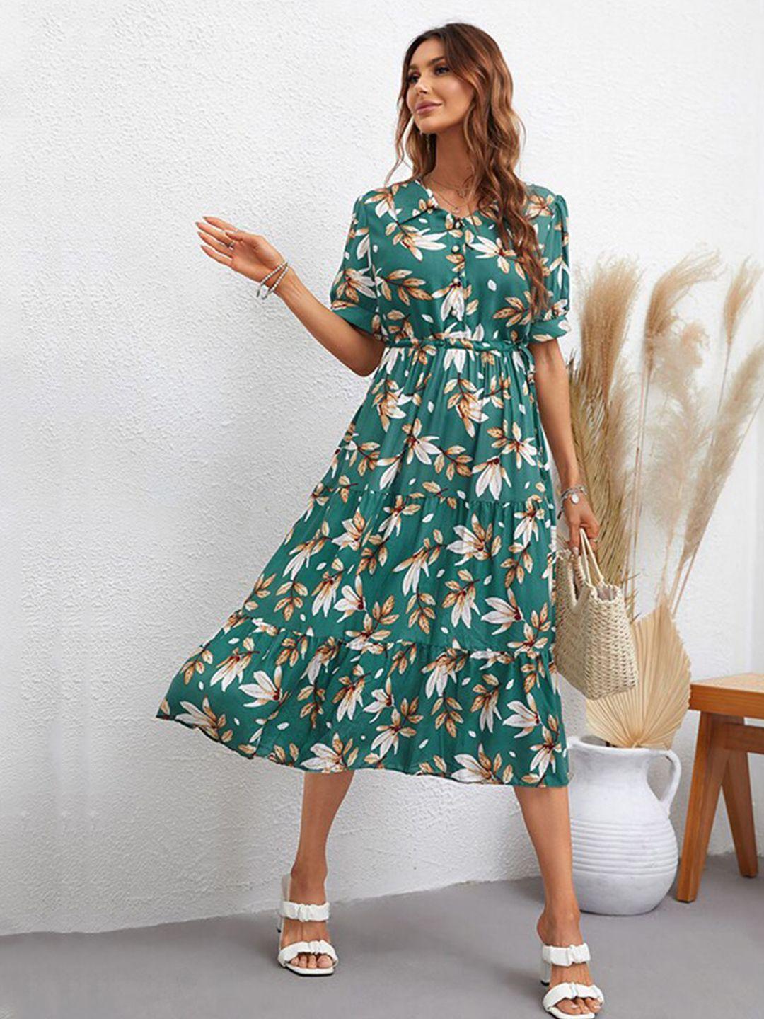 stylecast green floral print layered midi dress