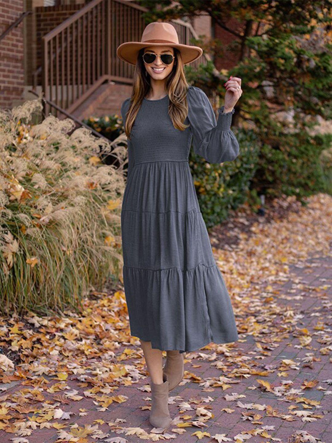 stylecast grey bishop sleeve layered a-line midi dress