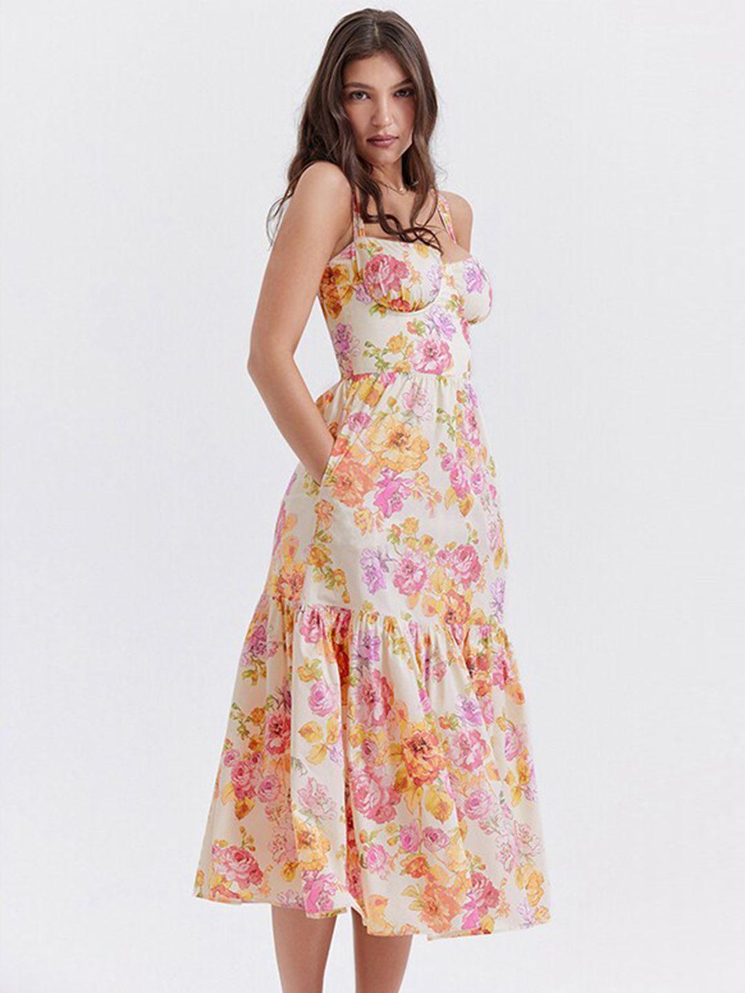 stylecast orange floral print layered a-line midi dress