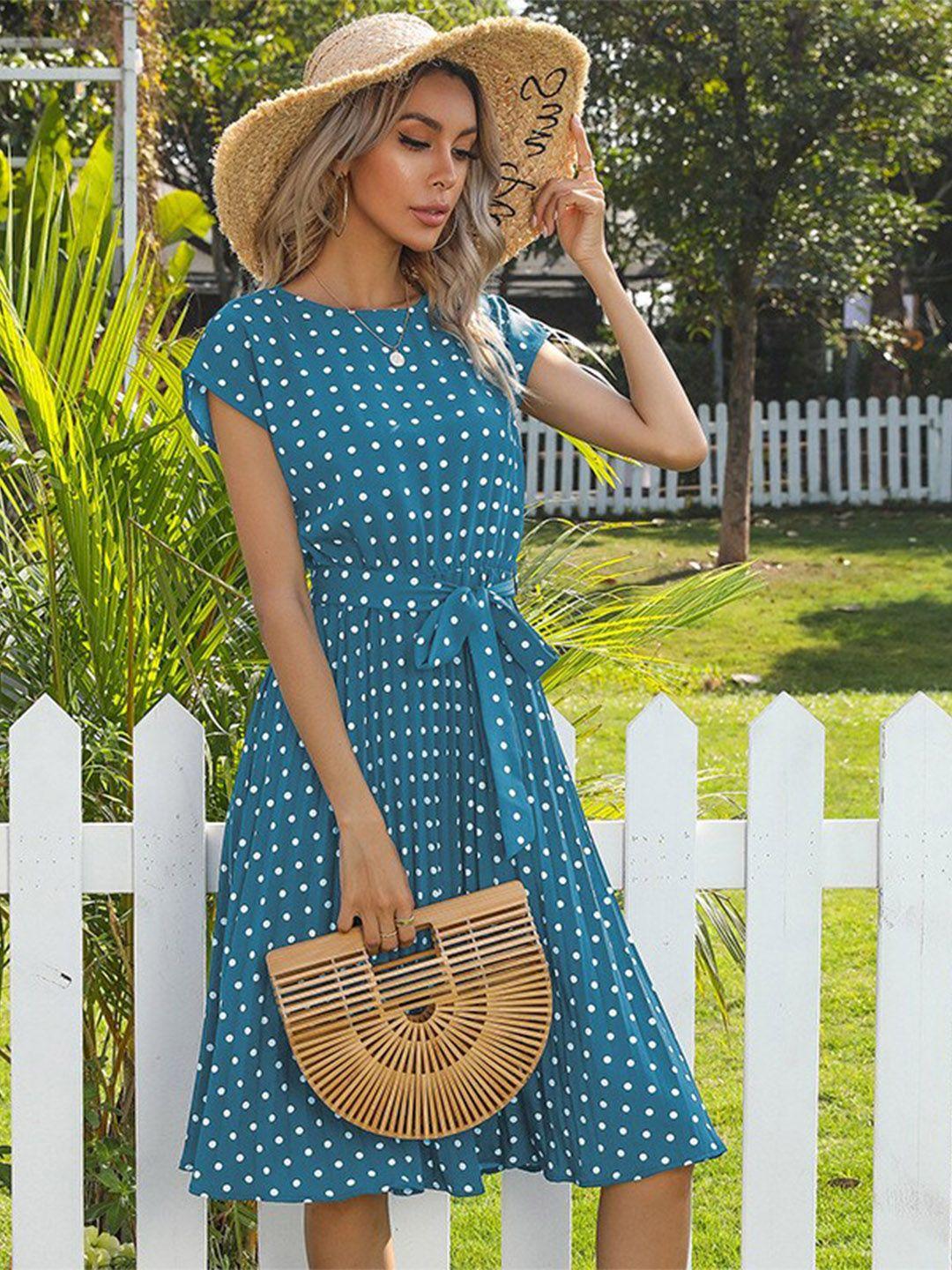 stylecast blue polka dot print midi dress