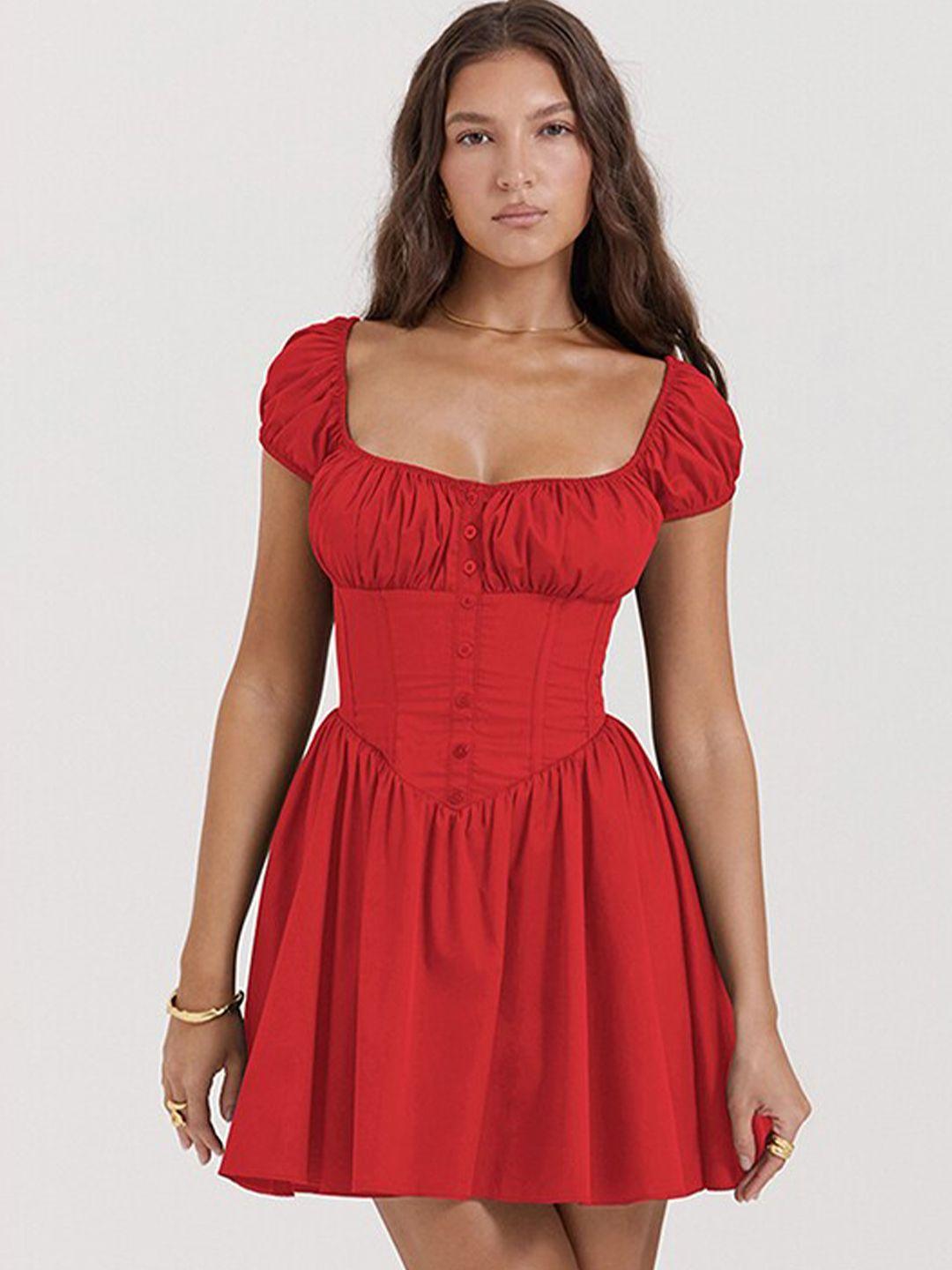 stylecast red puff sleeve fit & flare mini dress