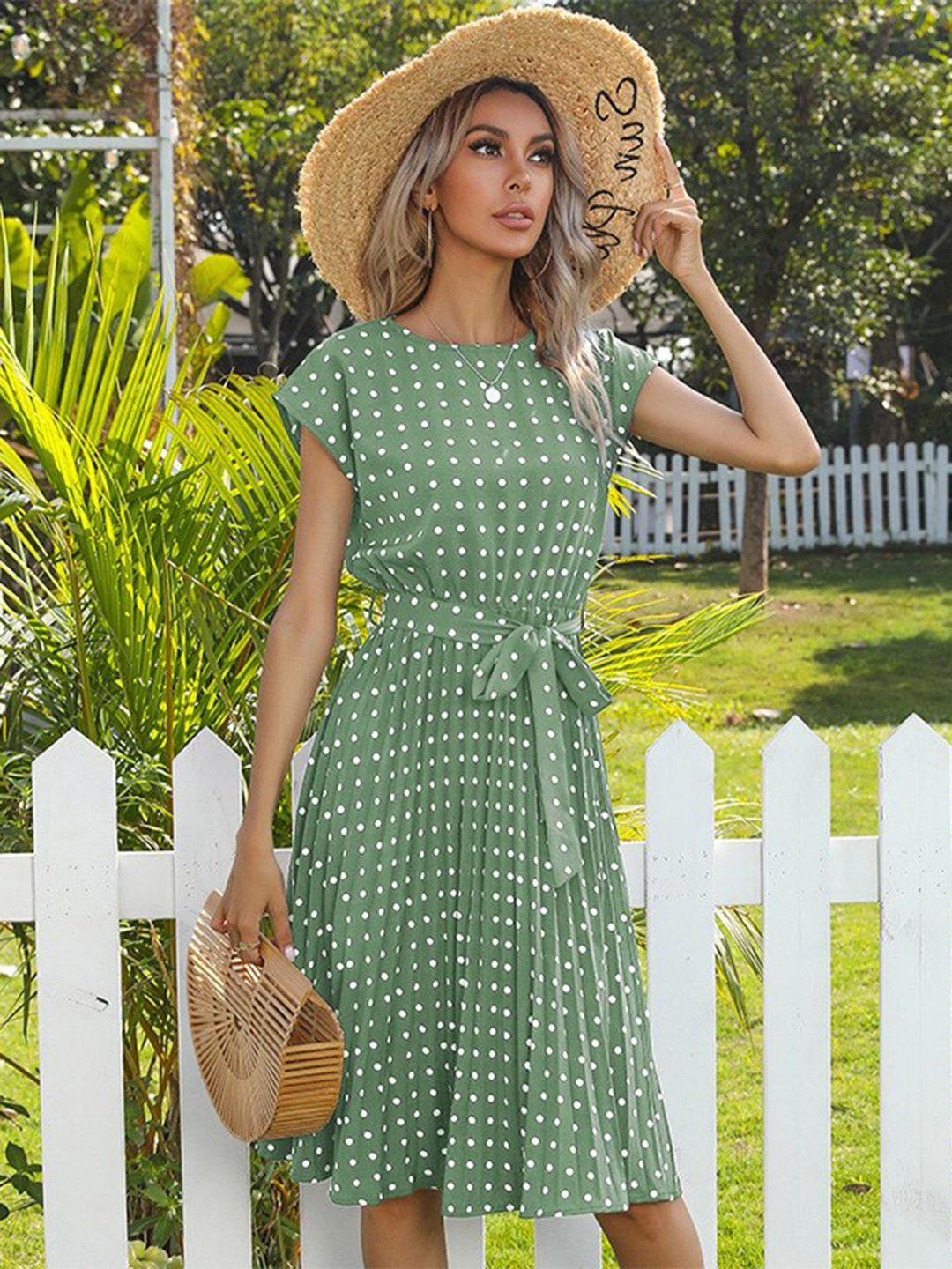 stylecast green polka dot print midi dress