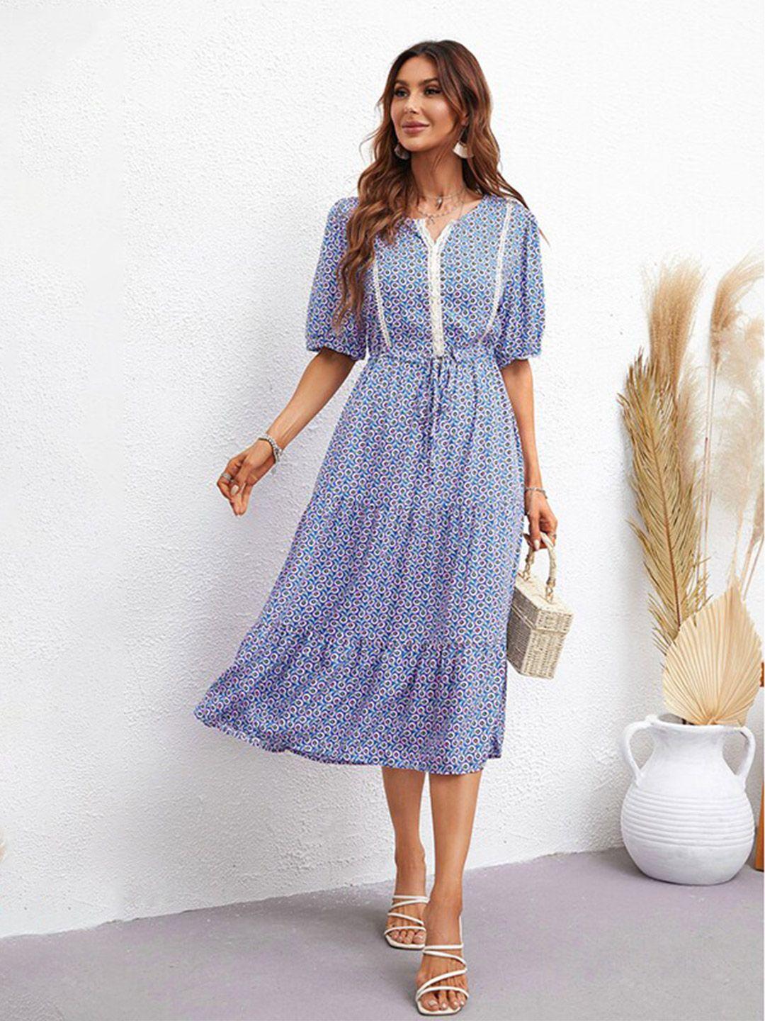 stylecast blue ethnic motifs print layered a-line midi dress