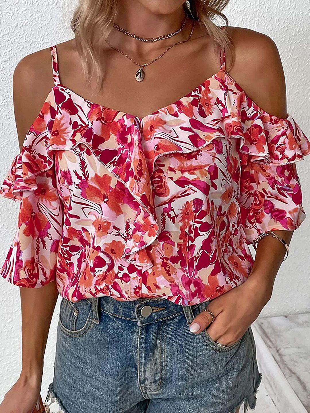 lulu & sky multicoloured print cold-shoulder top