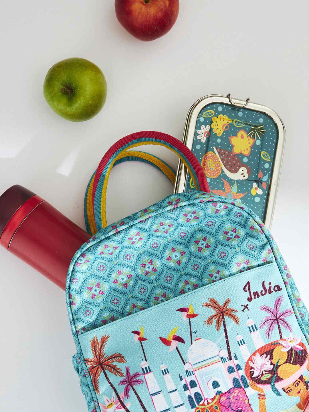 chumbak teal floral printed handheld bag