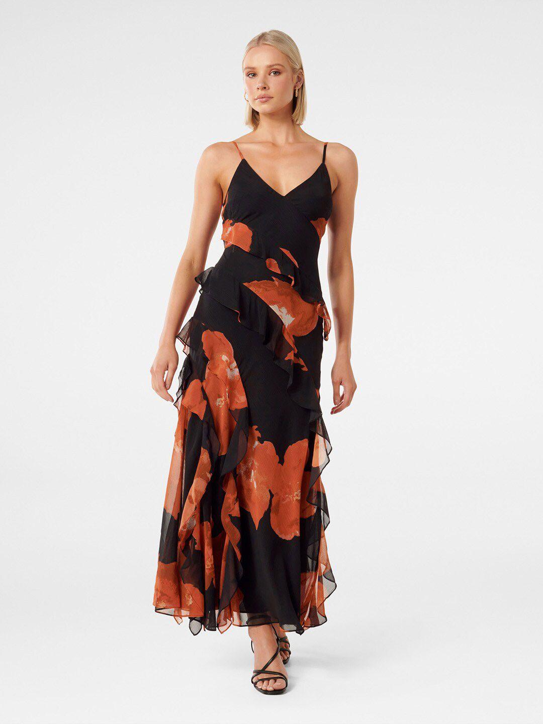 forever new abstract printed ruffles maxi dress