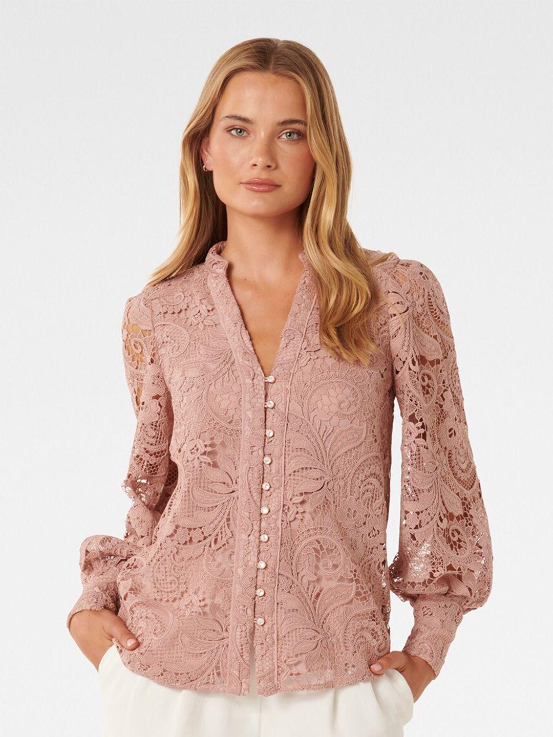 forever new peach-coloured floral embroidered blouson top