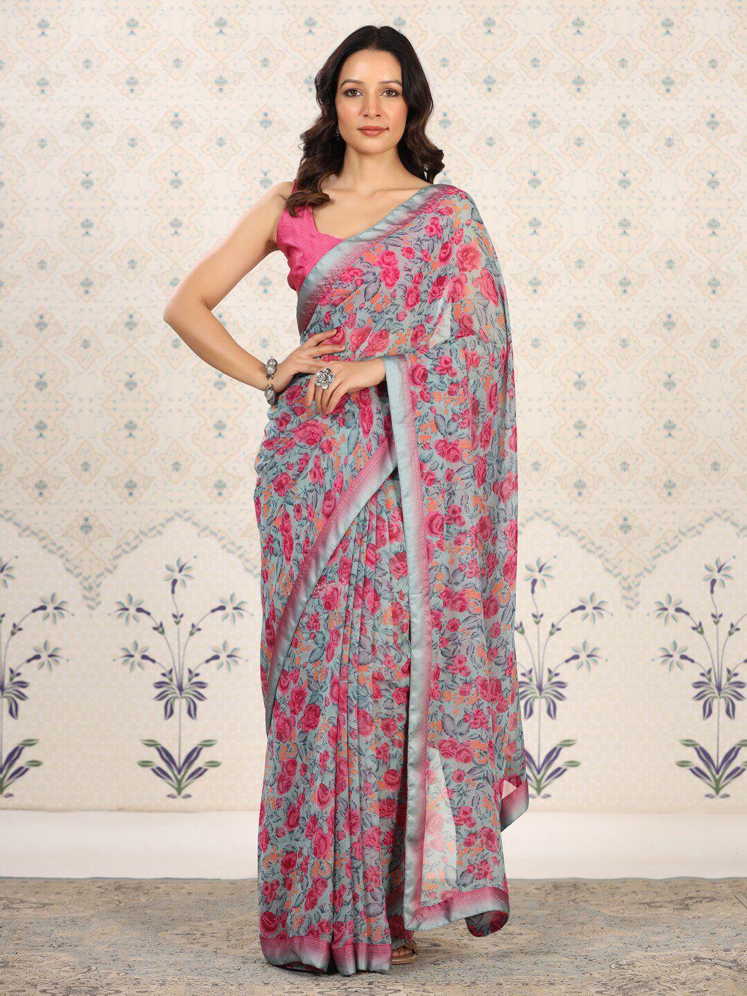 ode by house of pataudi grey floral poly georgette designer saree