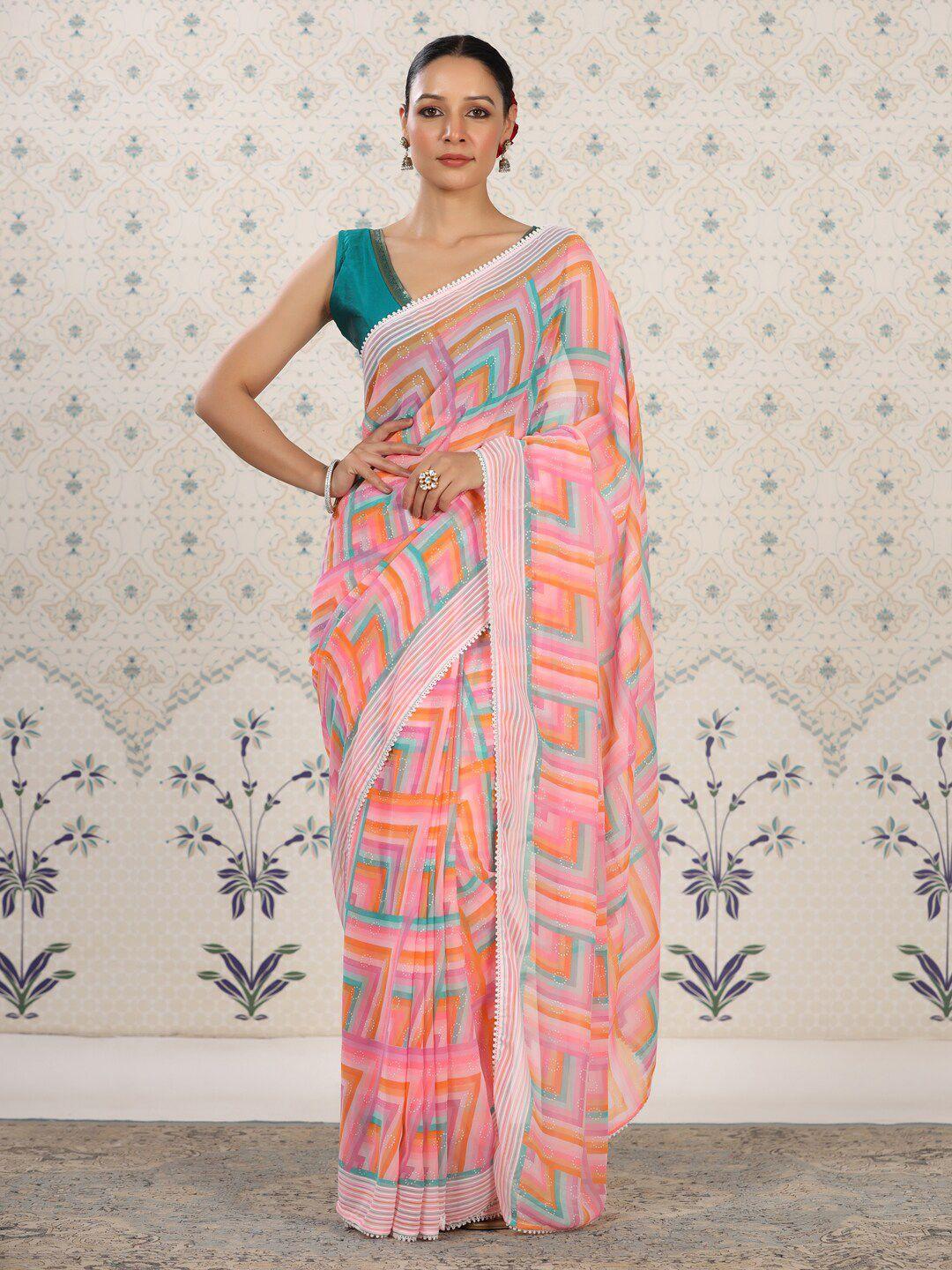 ode by house of pataudi multicoloured floral poly georgette designer saree